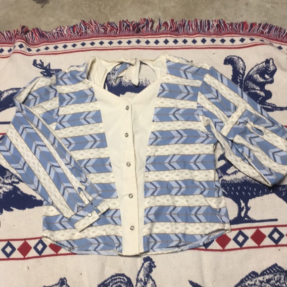 Roper Tops - Cream & blue all cotton western shirt